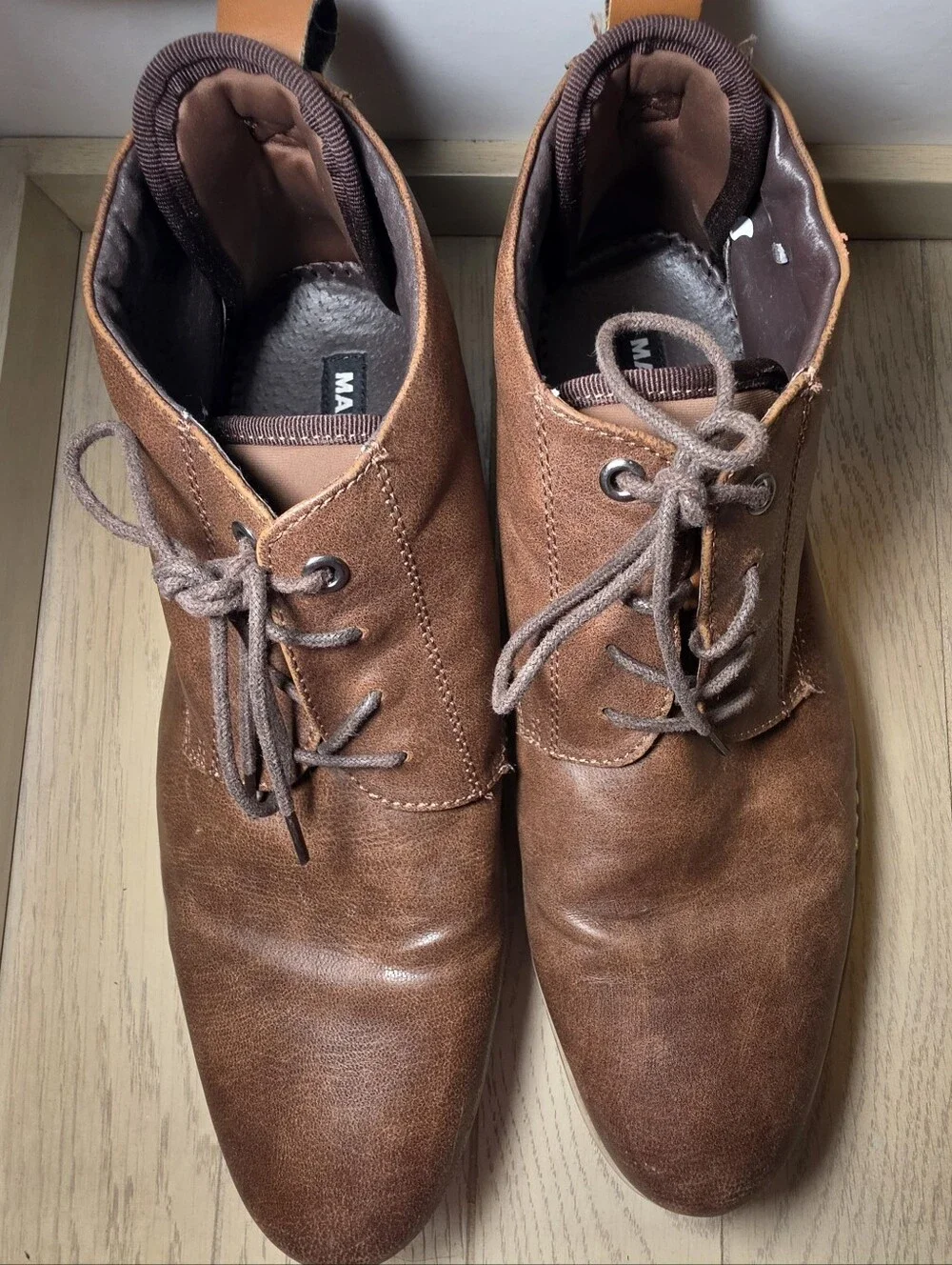 Madden Men’s Brown Leather Chukka Lace-Up Ankle Boots Round Toe US 12